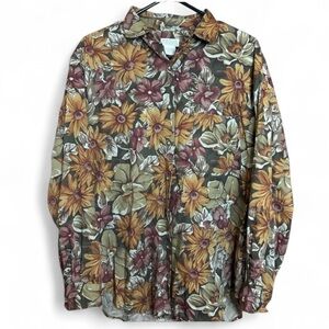 🌻 Vintage Banana Republic Safari & Travel Clothing Co. Floral Button-Up Shirt—L